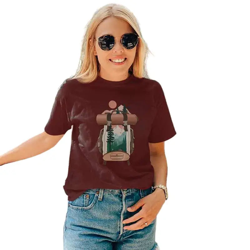 The Mahua Store Women’s Bag full of Memories Print T-shirt - Red / XS - T-shirt