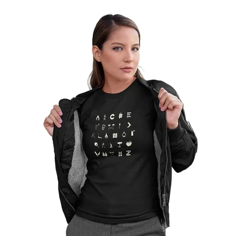 The Mahua Store Women’s Camping A to Z Print T-shirt - Black / XS - T-shirt