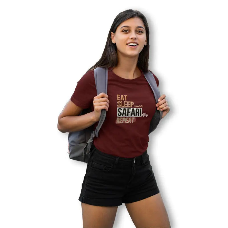 The Mahua Store Women’s Eat Sleep Safari Repeat Print T-shirt - Red / XS - T-shirt