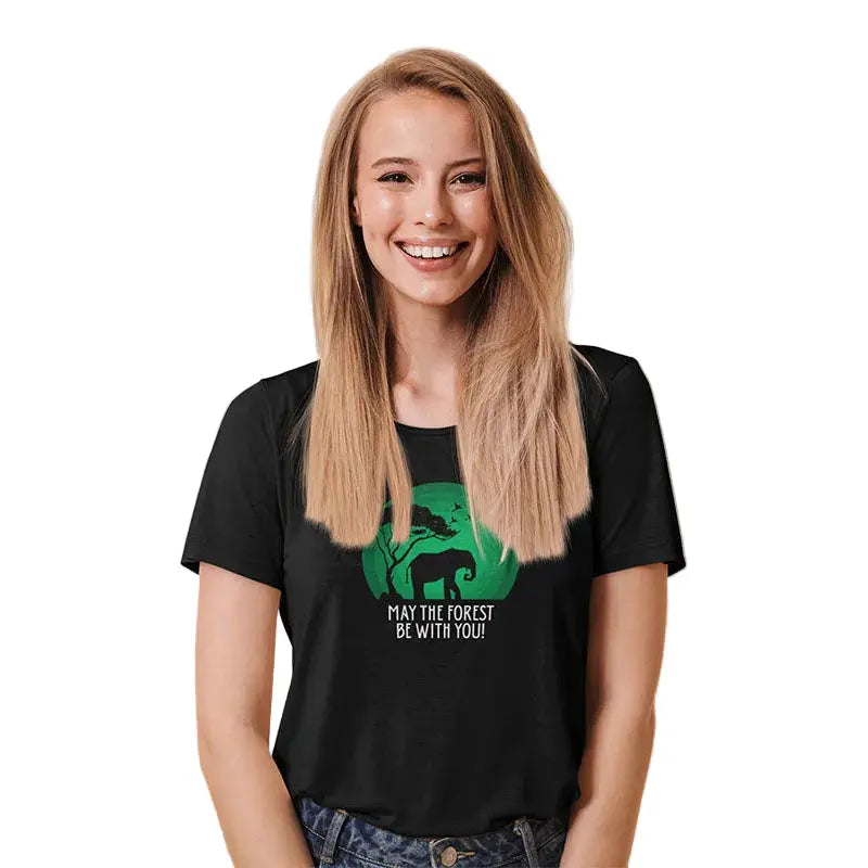 The Mahua Store Women’s The Forest Soul Series-Elephant Print T-shirt - Black / XS - T-shirt