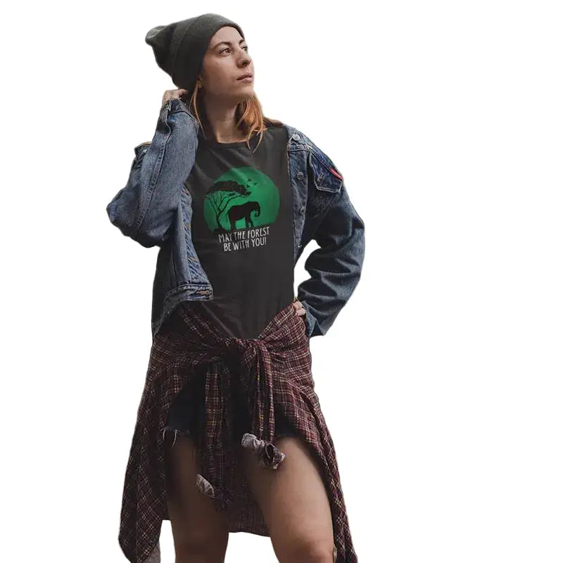 The Mahua Store Women’s The Forest Soul Series-Elephant Print T-shirt - Gray / XS - T-shirt