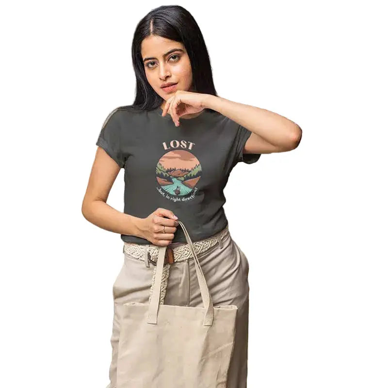 The Mahua Store Women’s Lost Print T-shirt - Gray / XS - T-shirt