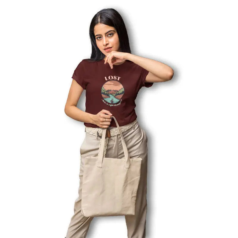 The Mahua Store Women’s Lost Print T-shirt - Red / XS - T-shirt