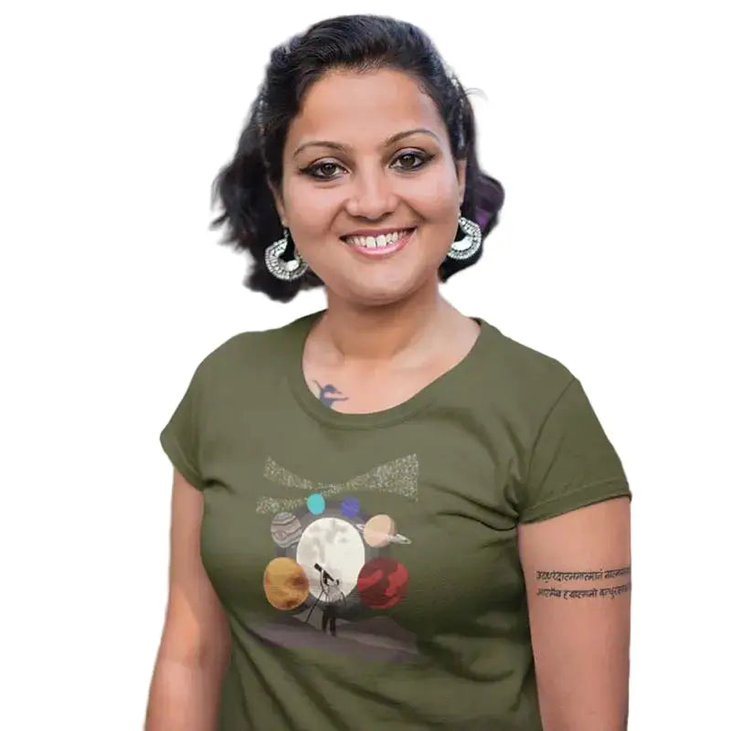 The Mahua Store Women’s Starry Night Print T-shirt - Olive / XS - T-shirt