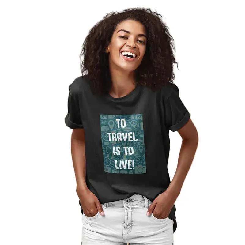 The Mahua Store Women’s To Travel Is to Live Print T-shirt - Gray / XS - T-shirt
