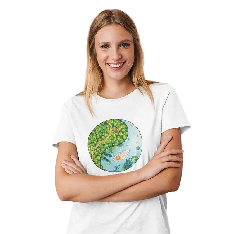 The Mahua Store Women’s Tranquility Circle Print T-shirt - White / XS - T-shirt