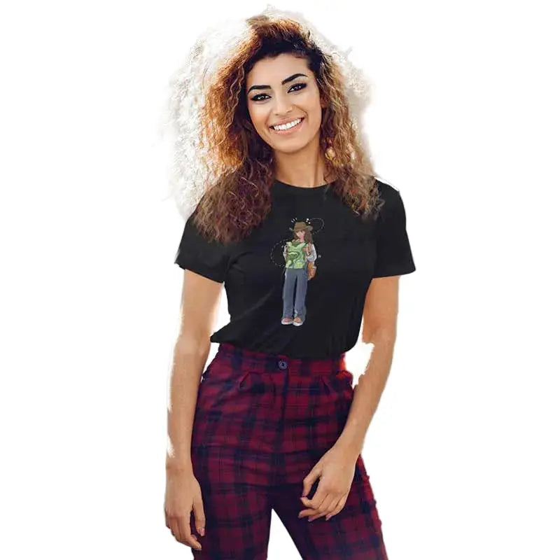 The Mahua Store Women’s The Traveler-Female Print T-shirt - Black / XS - T-shirt