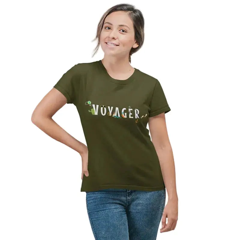 The Mahua Store Women’s Voyager Print T-shirt - Olive / XS - T-shirt