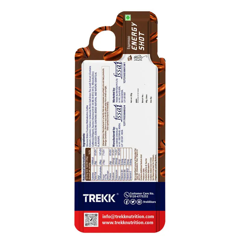Trekk Nutrition Advantage Espresso Energy Shot Gel 35g - Pack of 20 - Energy Gels