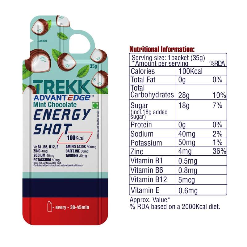 Trekk Nutrition Advantage Mint Chocolate Energy Shot Gel 35g - Pack of 20 - Energy Gels