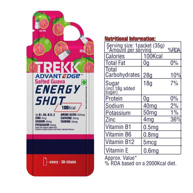 Trekk Nutrition Advantage Salted Guava Energy Shot Gel 35g - Pack of 20 - Energy Gels