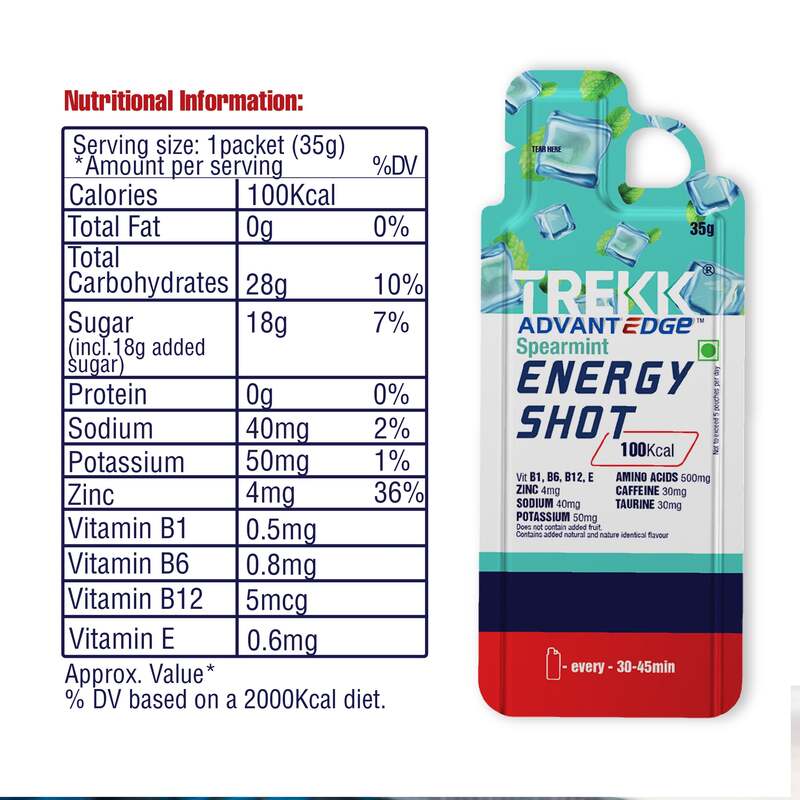 Trekk Nutrition Advantage Spearmint Energy Shot Gel 35g - Pack of 20 - Energy Gels