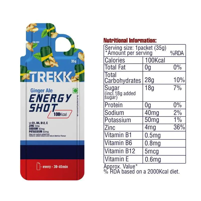Trekk Nutrition Ginger Ale Energy Shot Gel 35g - Pack of 20 - Energy Gels