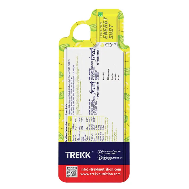 Trekk Nutrition Lime & Lemon Energy Shot Gel 35g - Pack of 20 - Energy Gels