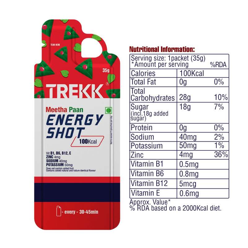 Trekk Nutrition Meetha Paan Energy Shot Gel 35g - Pack of 20 - Energy Gels
