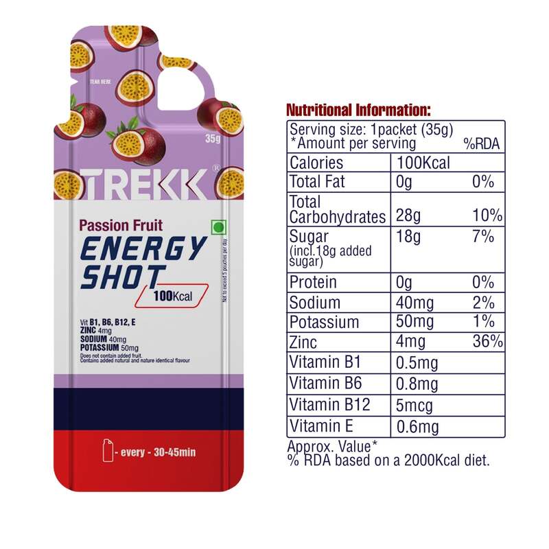 Trekk Nutrition Passion Fruit Energy Shot Gel 35g - Pack of 20 - Energy Gels