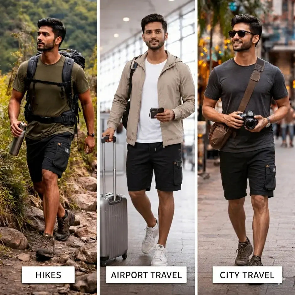 Trekmonk Men’s Grid Alpha Shorts – Lightweight Outdoor & Travel Shorts