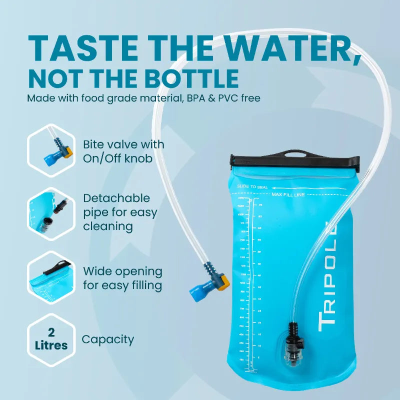 Tripole BPA Free Hydration Bladder - 2 Liters - Blue / 2 Litres - Drinkware