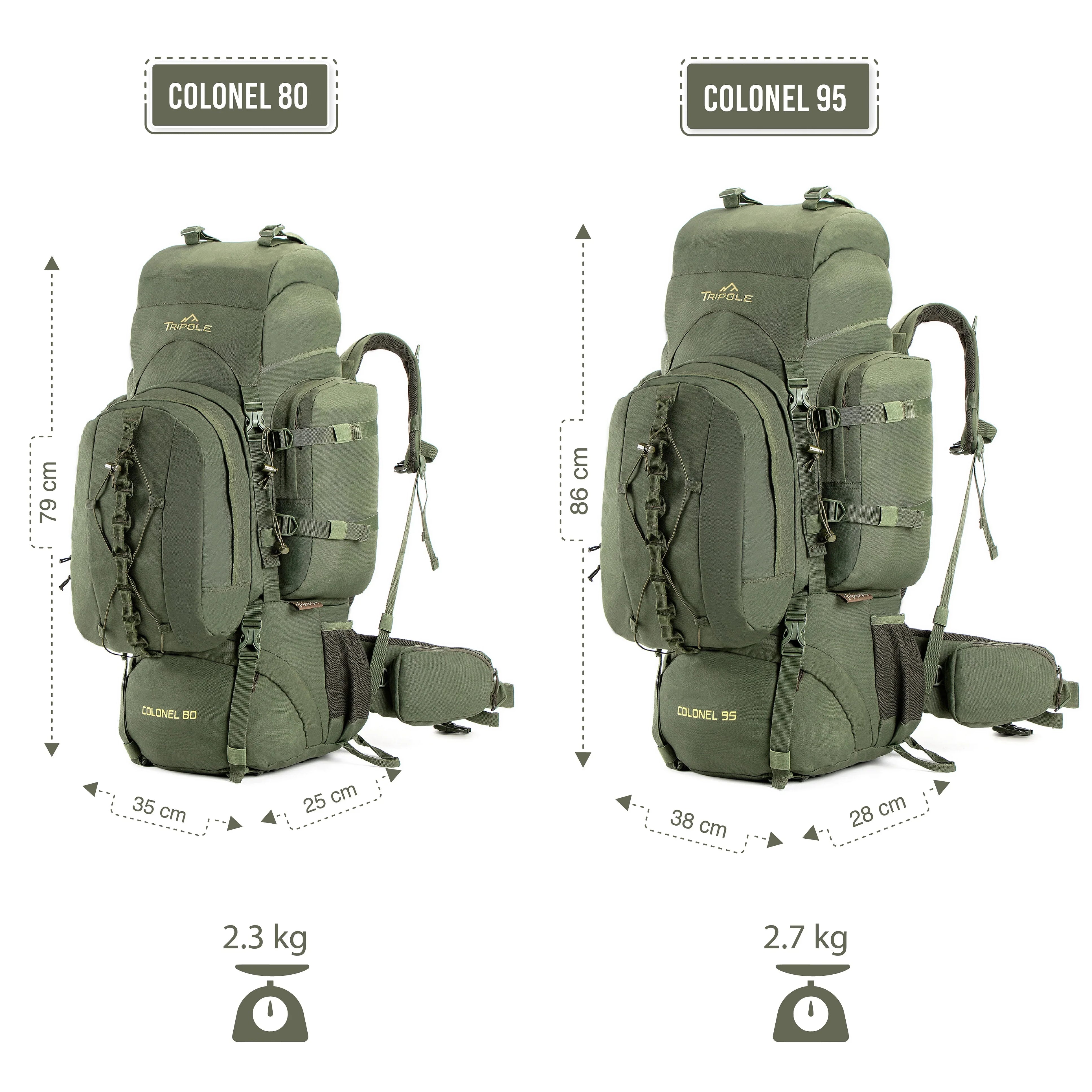 Tripole Colonel 80 Litre Rucksack + Detachable Day Pack & Rain Cover - Rucksacks and Backpacks