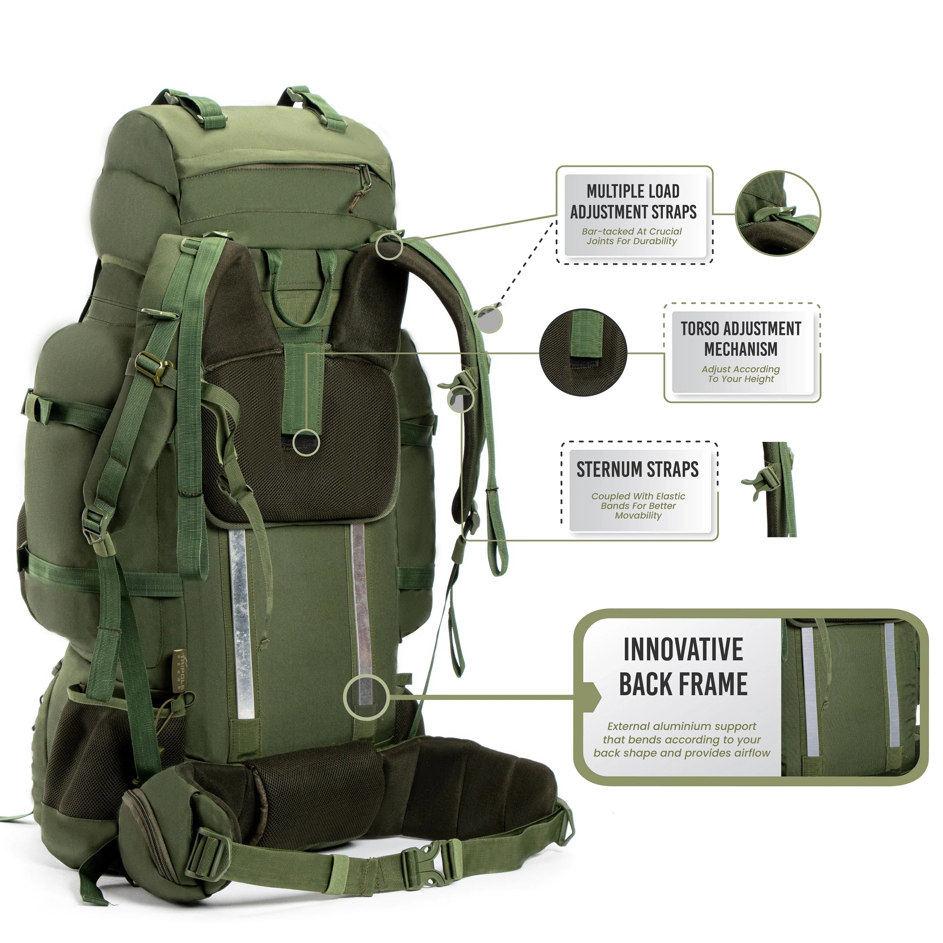 Tripole Colonel Internal Frame 95 Liters Rucksack with Detachable Daypack & Rain Cover - Rucksacks and Backpacks
