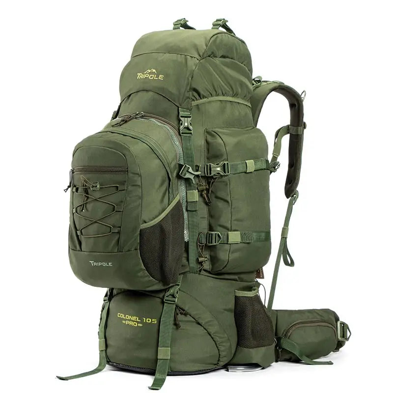 Tripole Colonel Pro Metal Frame Rucksack Front Opening with Detachable Bag and Cover-90 L - Green / 90 litres