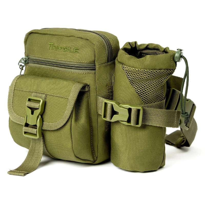 Tripole Ranger Multi-Utility Waist Pack with Detachable Bottle Holder Hiking Waist Bag & Sling- Pack of 2 - Olive Green