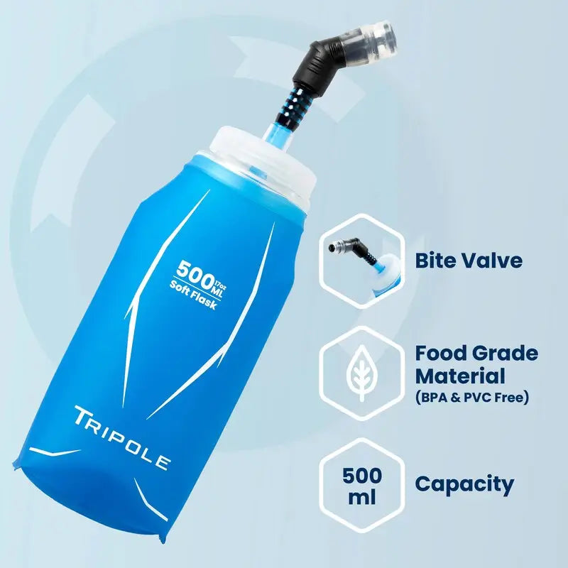 Tripole Unisex Hydration & Water Soft Flask for Running and Cycling 500ml-Blue - Blue / 500 ml - Drinkware