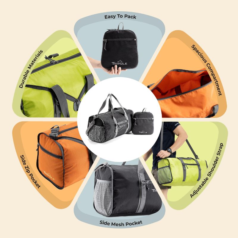 Tripole Unisex PAKEasy Foldable 40 Litres Duffel Bag Portable - Rucksacks and Backpacks