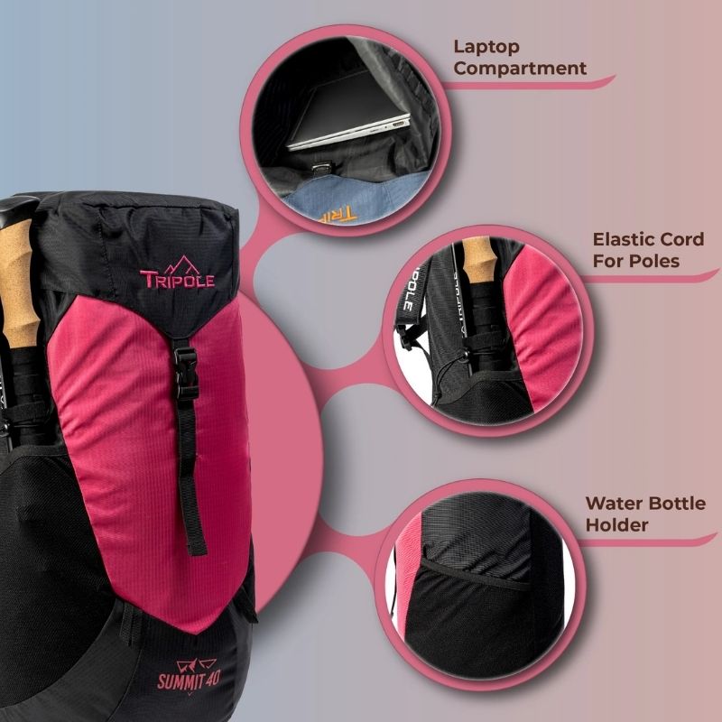 Tripole Unisex Summit 40 Litres Rucksack for Trekking Hiking Backpacking with RainCover Include - Rucksacks
