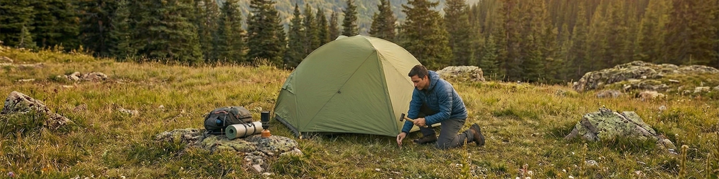 men setting up a camp