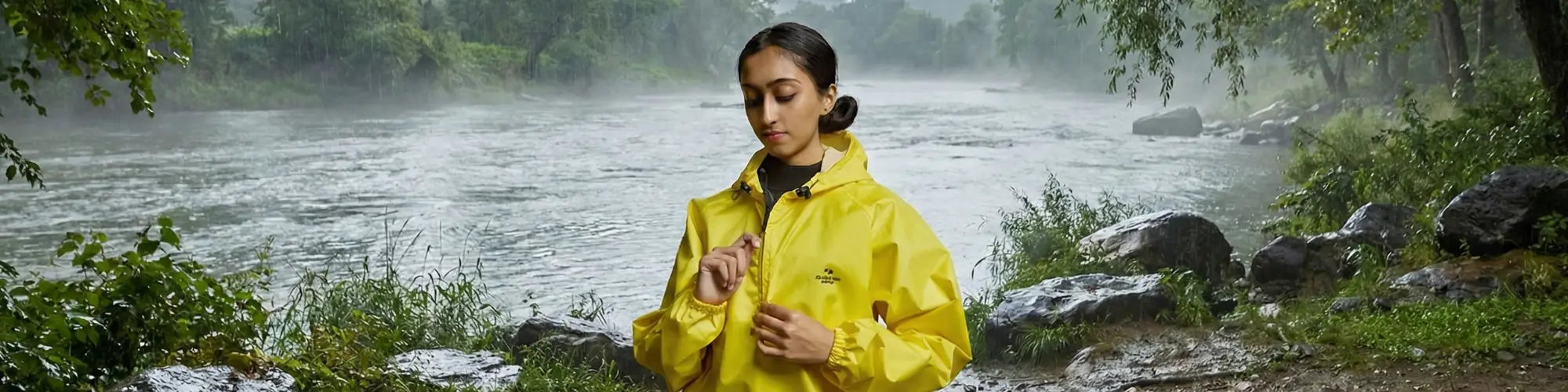 Girl wearing rain jacket