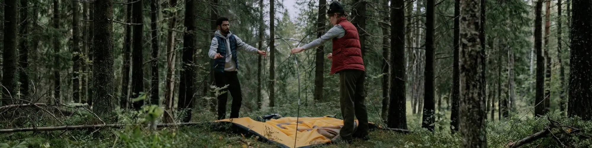 Tent setup in woods