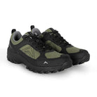 Adventra men's low ankle hiking shoes in green, featuring durable sole and breathable material for outdoor adventures.