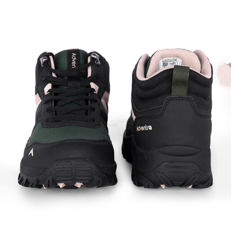 Green Adventra men's mid ankle hiking shoes with sturdy soles and breathable material, ideal for outdoor trekking.