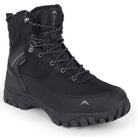 Black Adventra men's waterproof hiking shoes with rugged soles and padded ankle support, designed for outdoor trekking.