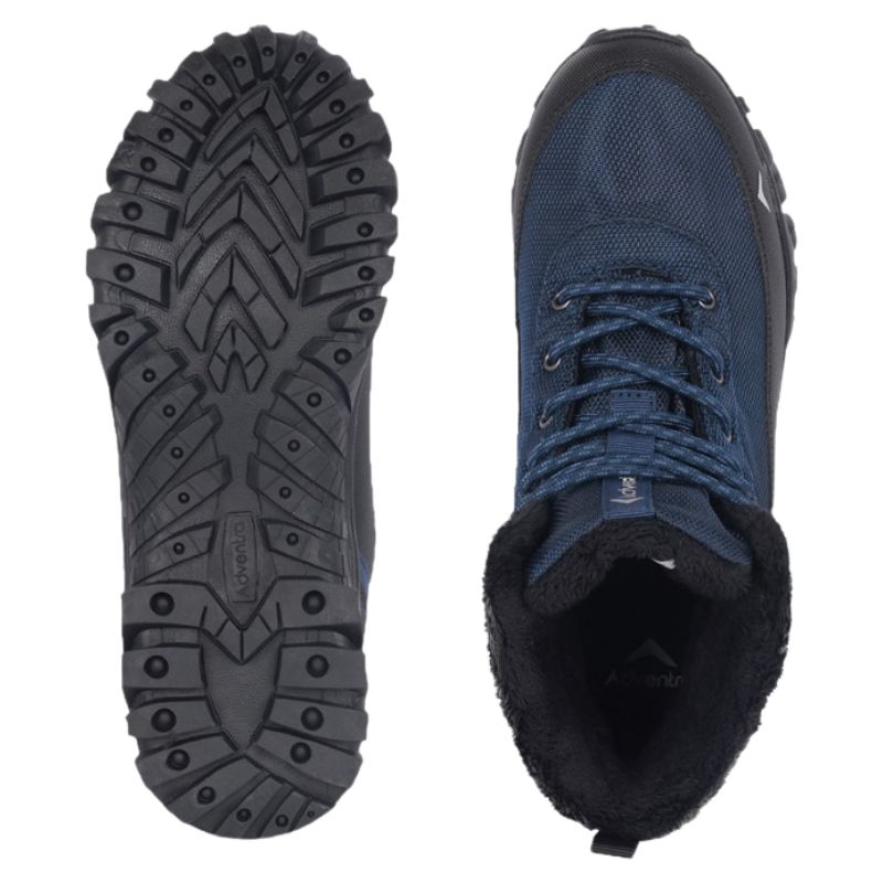 Adventra men's waterproof hiking shoes with warm lining and rugged outsole, designed for outdoor trekking and hiking adventures.