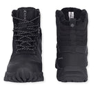 Black Adventra men's waterproof hiking boots with sturdy soles and padded ankle support, designed for outdoor adventures.