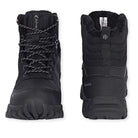 Black Adventra men's waterproof hiking boots with sturdy soles and padded ankle support, designed for outdoor adventures.