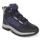 Blue Adventra men's waterproof hiking mid-ankle shoes with warm lining and rugged soles, ideal for outdoor adventures.