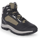Adventra men's waterproof hiking mid-ankle shoes with durable green leather and rugged sole for outdoor trekking.