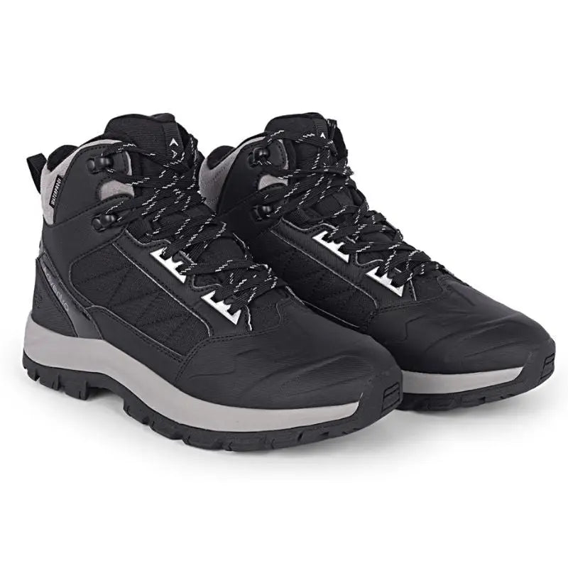 Adventra men's waterproof hiking mid-ankle shoes in black, designed for warmth and outdoor durability.