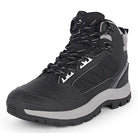 Adventra men's waterproof hiking mid-ankle shoes in black with sturdy sole and padded collar for outdoor trekking.