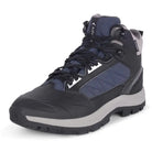 Blue Adventra men's waterproof hiking mid-ankle shoes with sturdy soles and supportive design for outdoor trekking adventures.