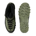 Adventra men's waterproof winter hiking mid-ankle shoes with warm lining, rugged soles, and green exterior for outdoor trekking.
