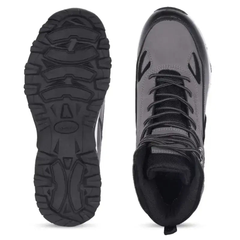 Adventra men's waterproof edge mid-high ankle trekking shoes in gray, designed for outdoor hiking and trekking adventures.