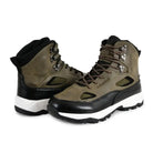 Adventra men's waterproof edge mid-high ankle trekking shoes in green with rugged soles, designed for outdoor hiking and trekking.
