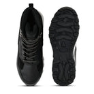 Black Adventra men's waterproof edge mid-high ankle trekking shoes with sturdy sole and breathable design for outdoor hiking.