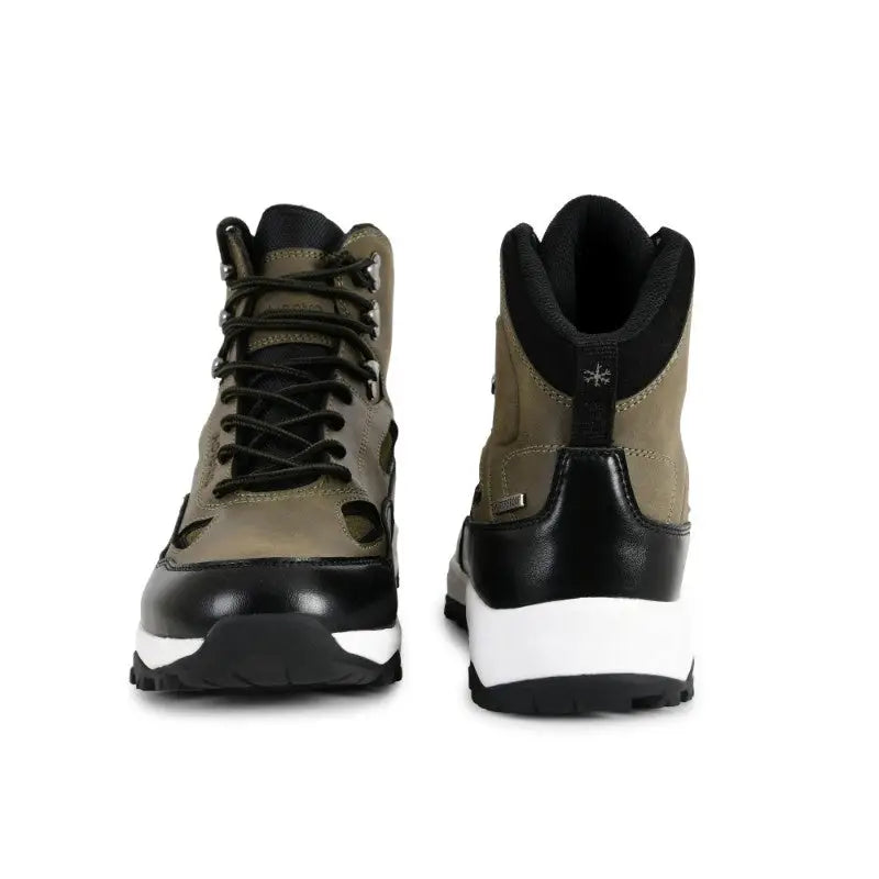 Adventra men's waterproof ankle trekking shoes in green with rugged soles and mid-high ankle support.
