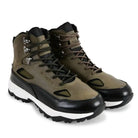 Adventra men's waterproof edge mid-high ankle trekking shoes in dark green with rugged soles and supportive design.