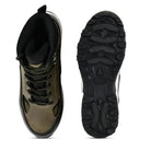 Adventra men's waterproof edge mid-high ankle trekking shoes in green with rugged sole and supportive design.
